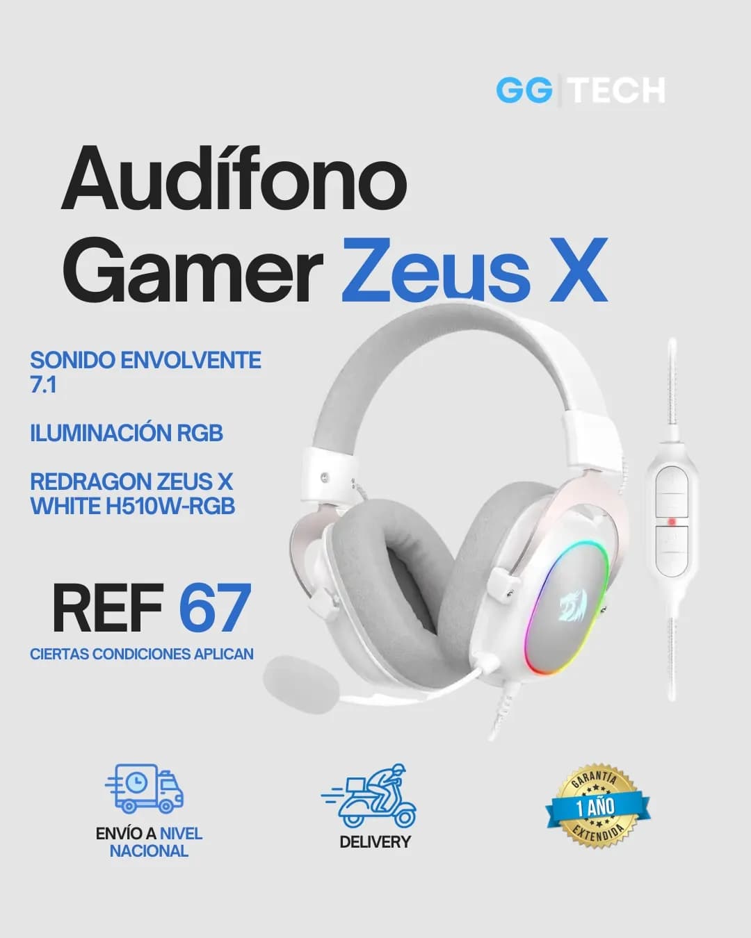 Audífono gamer Zeus X H510W-RGB