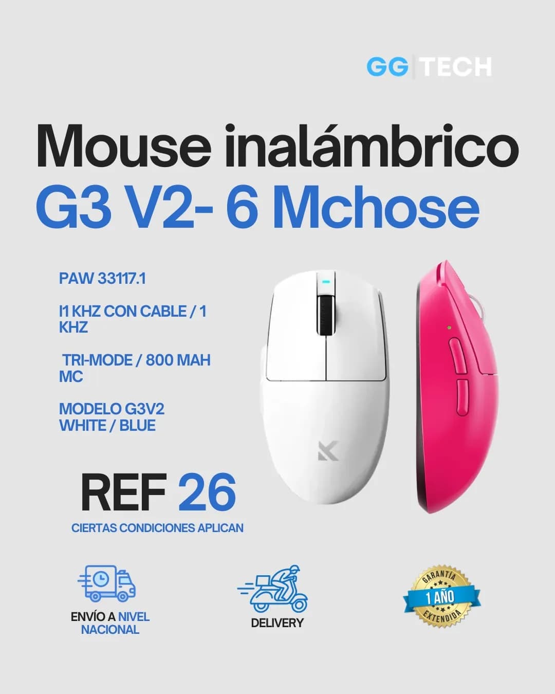 Mouse inalámbrico G3 V2-6