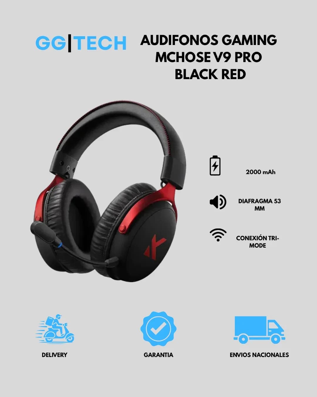 Audífono gaming V9 Pro Black-Red