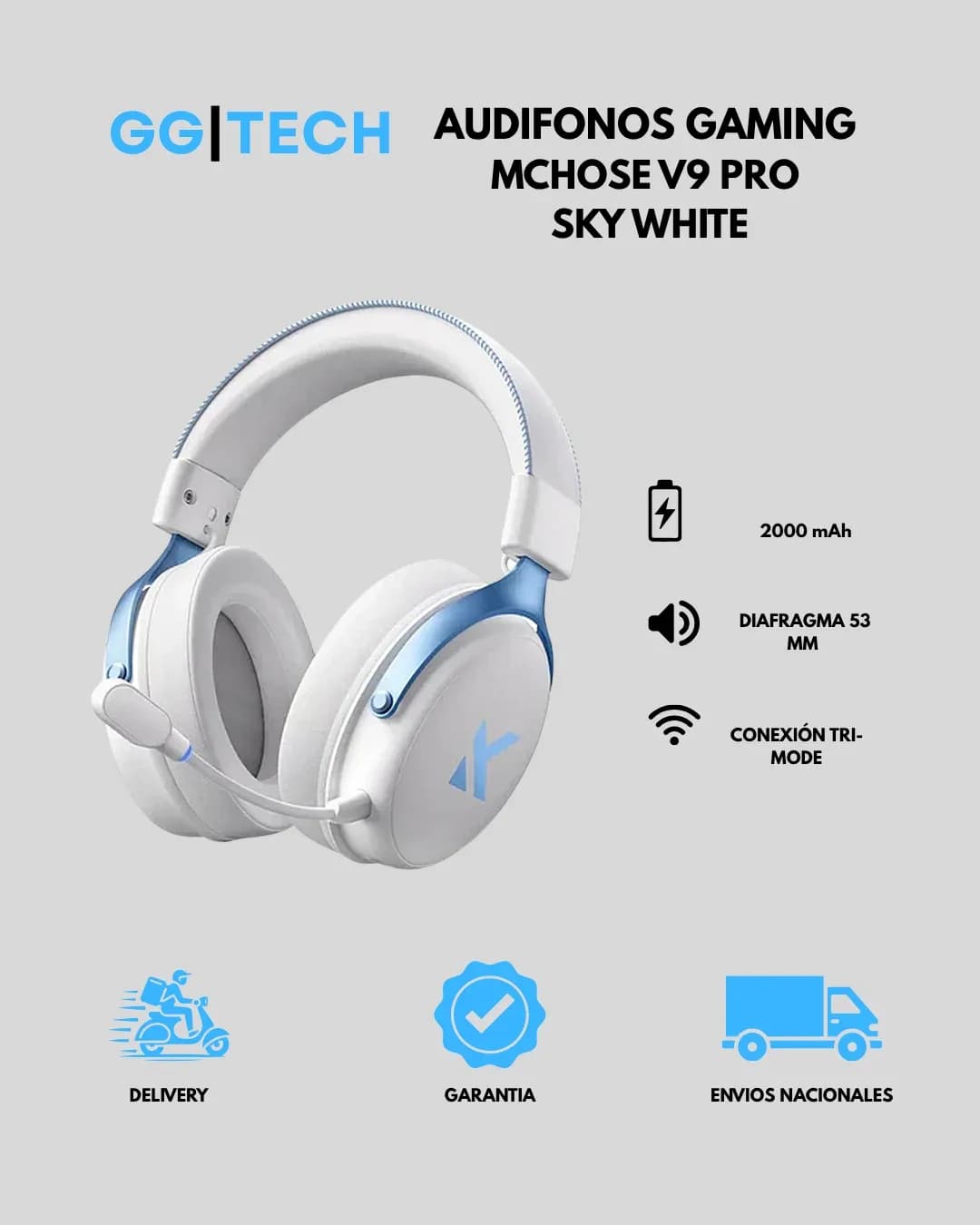 Audífono gaming V9 Pro Sky White