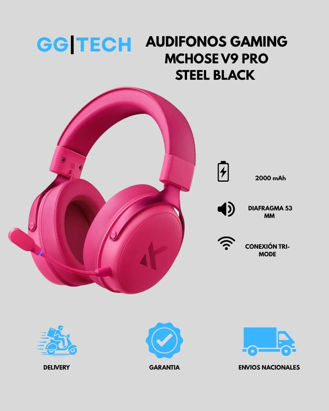 Audífono gaming V9 Pro Rose Red