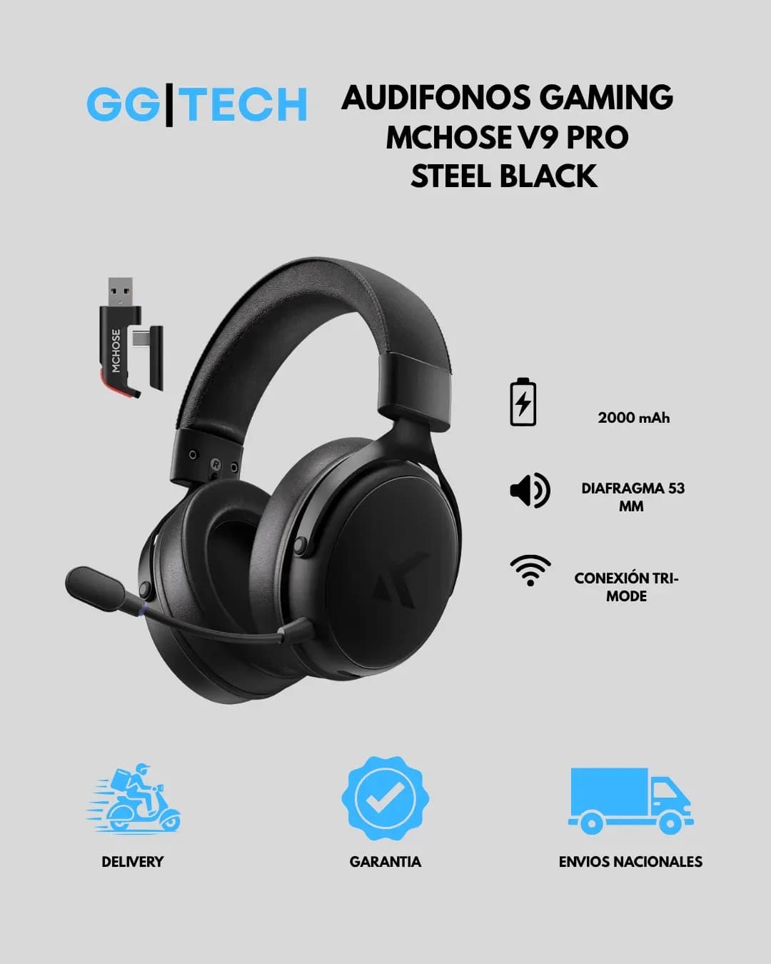 Audífono gaming V9 Pro Steel Black